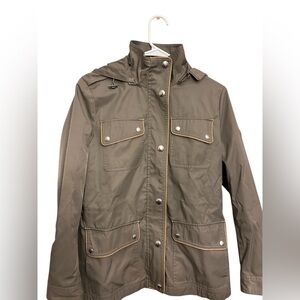 Ralph Lauren Olive Green Utility Jacket Rain Coat Hood Vegan Leather Trim Size S